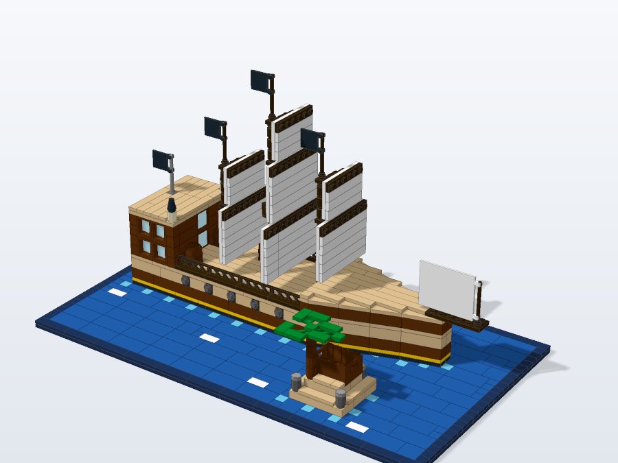 Black Flag Pirate Ship from the front right