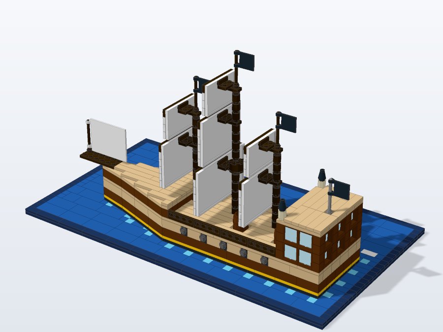 Black Flag Pirate Ship from the back left