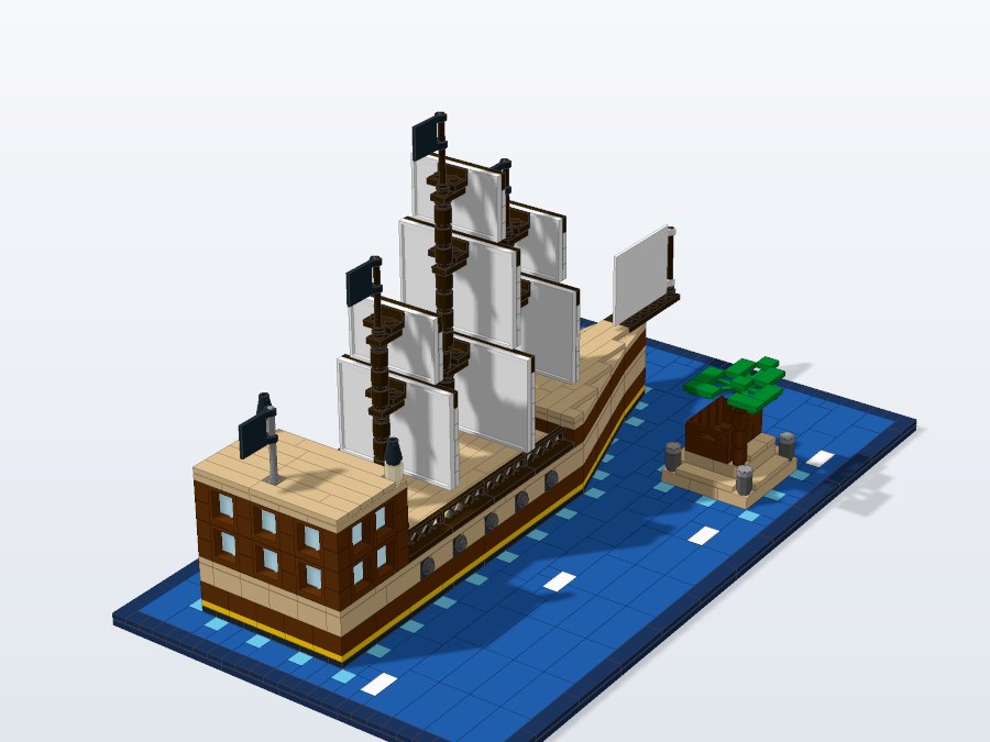 Black Flag Pirate Ship from the front left