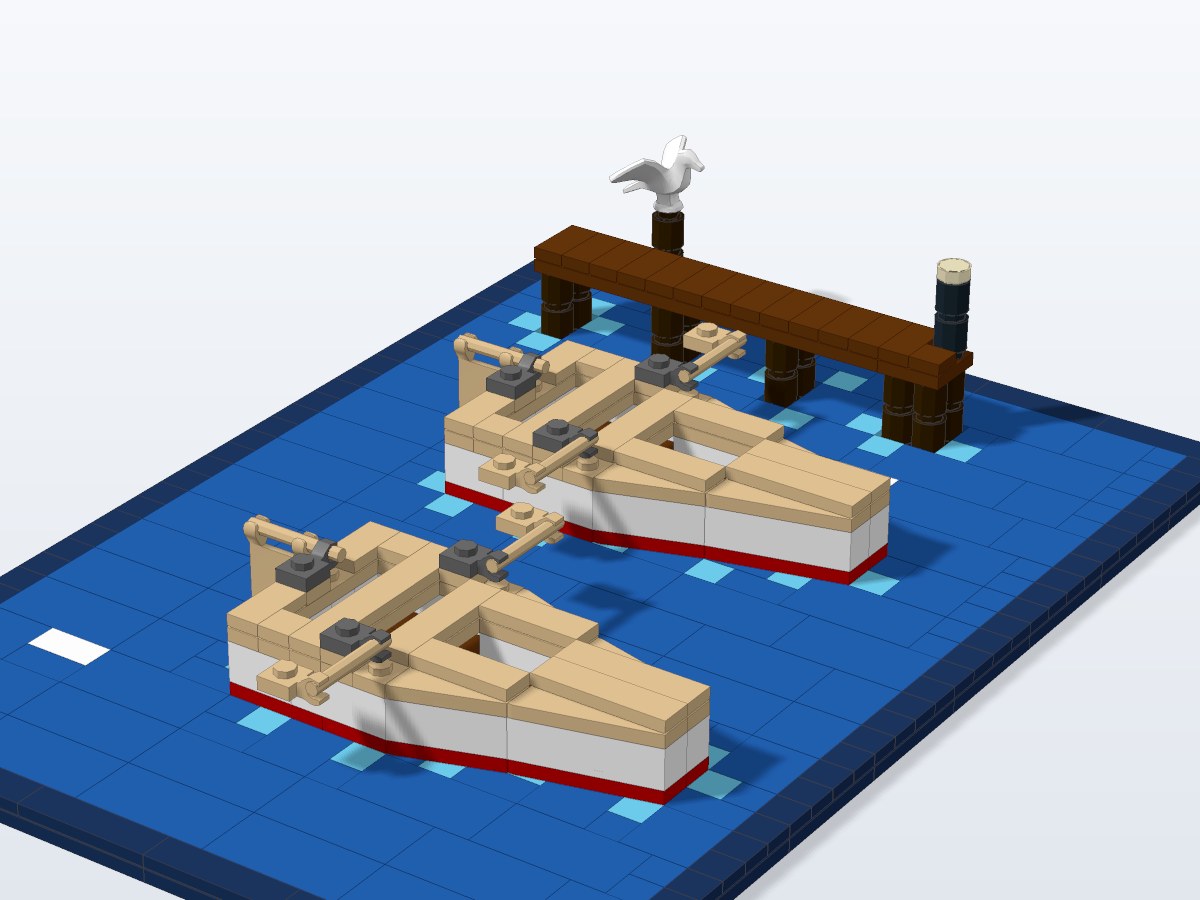 Rowing Boats by the Jetty brick model